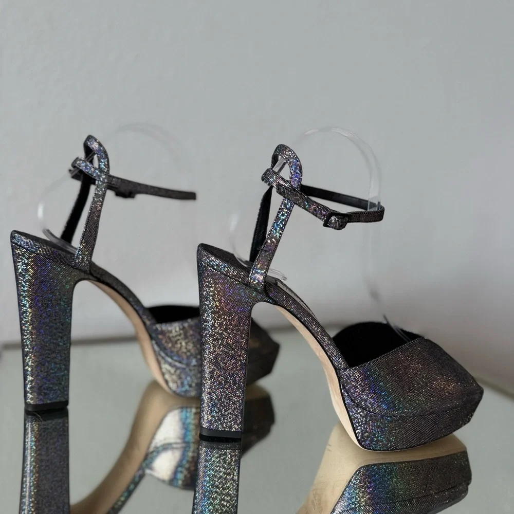New JIMMY CHOO Sacaria Glitter Platform Sandal $925 40